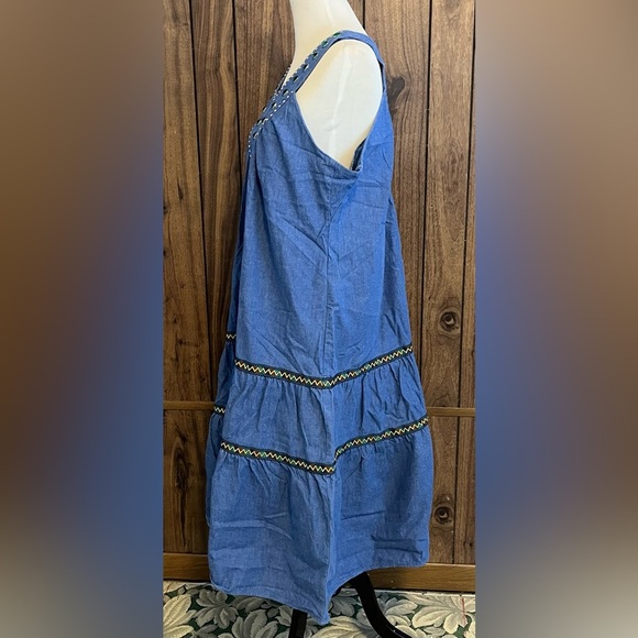 Vintage 90s Spencer Creations Denim Embellished Vneck W/pockets Midi Dress Sz L - Picture 3 of 8